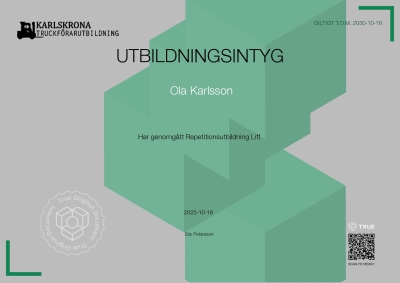 Utbildningsintyg - Lift