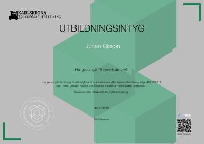 Utbildningsintyg - Travers