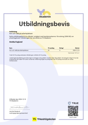 Utbildningsbevis - YH Akademin