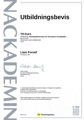 Utbildningsbevis YH-kurs