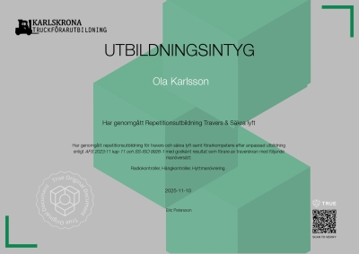 Utbildningsintyg - Travers