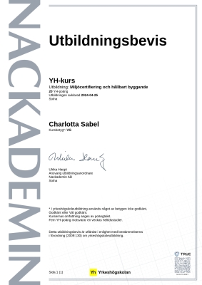Utbildningsbevis YH-kurs
