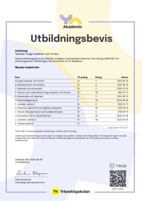 Utbildningsbevis - YH Akademin