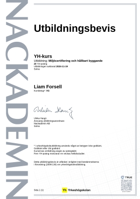Utbildningsbevis YH-kurs
