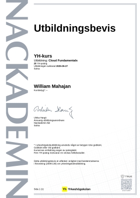 Utbildningsbevis YH-kurs