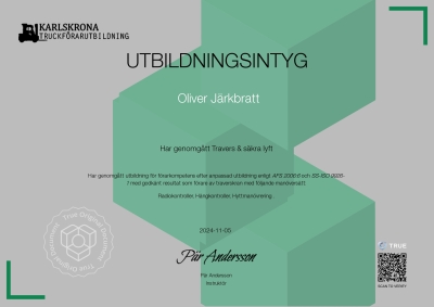 Utbildningsintyg - Travers