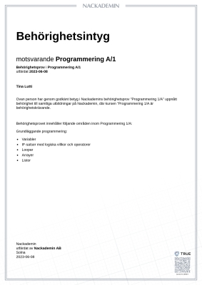 Beh&ouml;righetsintyg