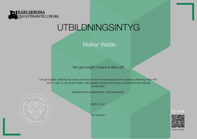 Utbildningsintyg - Travers