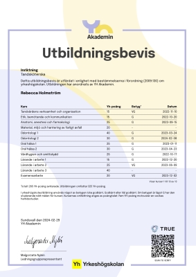 Utbildningsbevis - YH Akademin