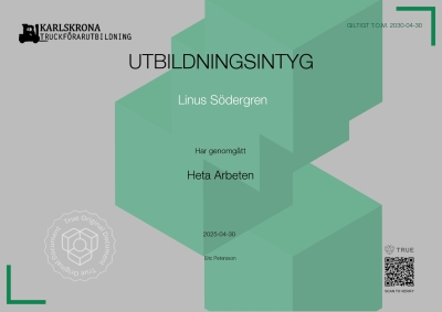 Utbildningsintyg - Heta arbeten