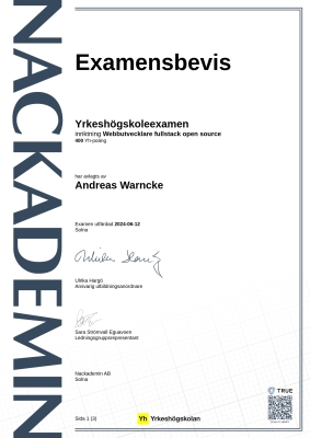 Examensbevis Yrkeshögskoleexamen