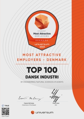 - Recognition issued to Dansk Industri by Universum, using original