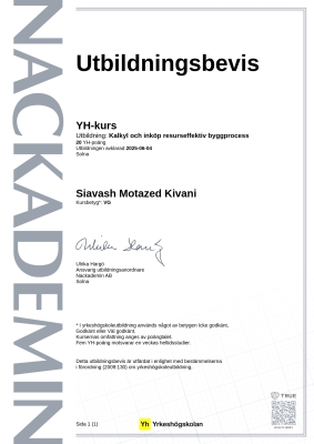 Utbildningsbevis YH-kurs