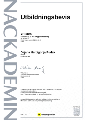 Utbildningsbevis YH-kurs